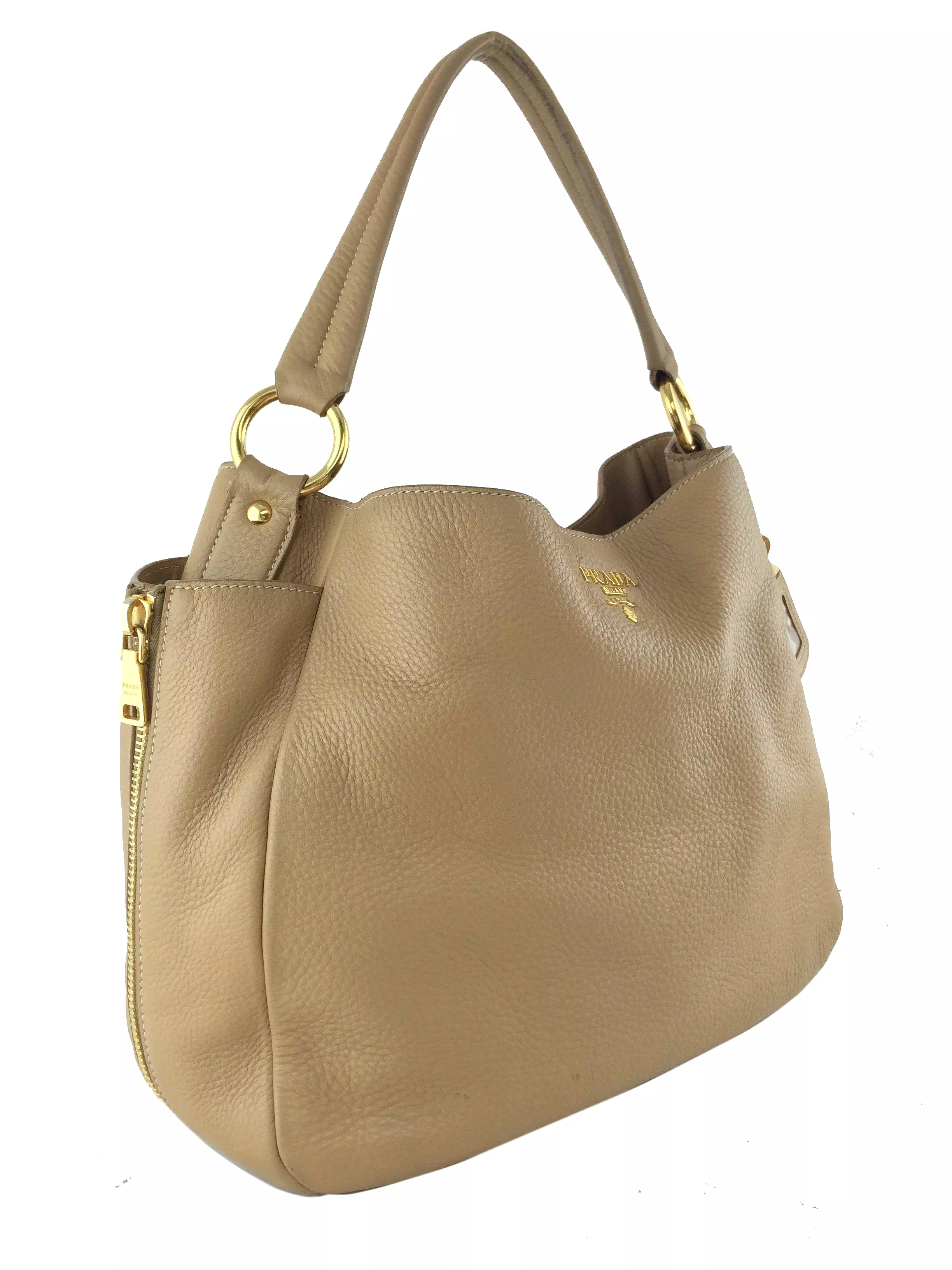 Prada Side Pocket Vitello Daino Zip Hobo Bag