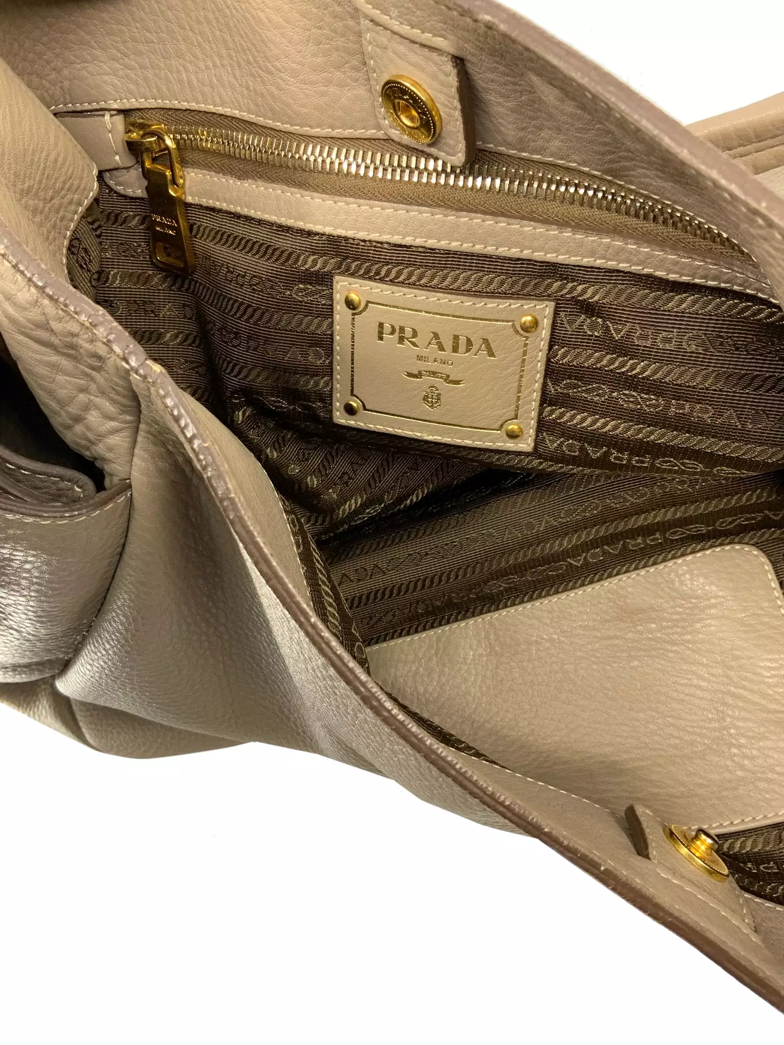 Prada Side Pocket Zip Vitello Daino Zip Hobo Bag