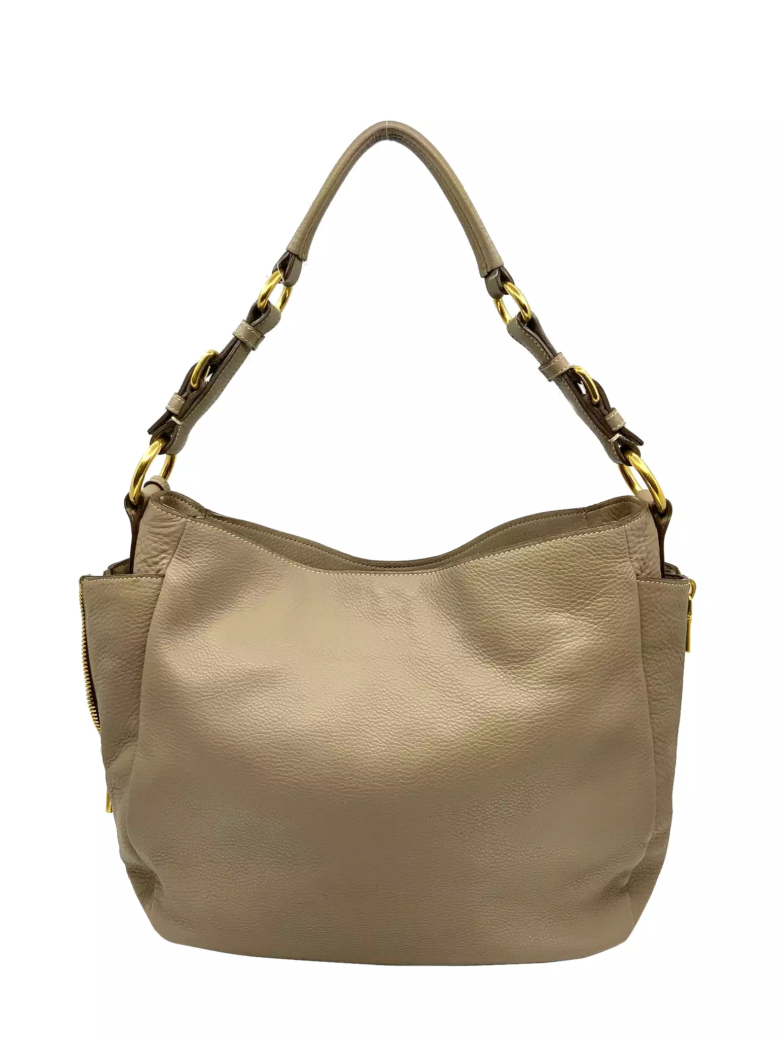 Prada Side Pocket Zip Vitello Daino Zip Hobo Bag