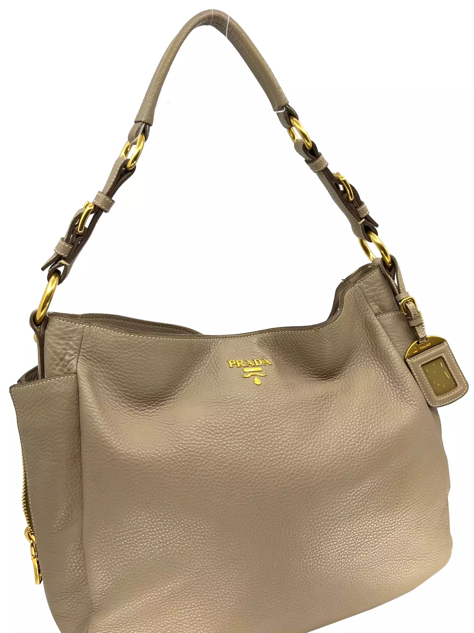 Prada Side Pocket Zip Vitello Daino Zip Hobo Bag