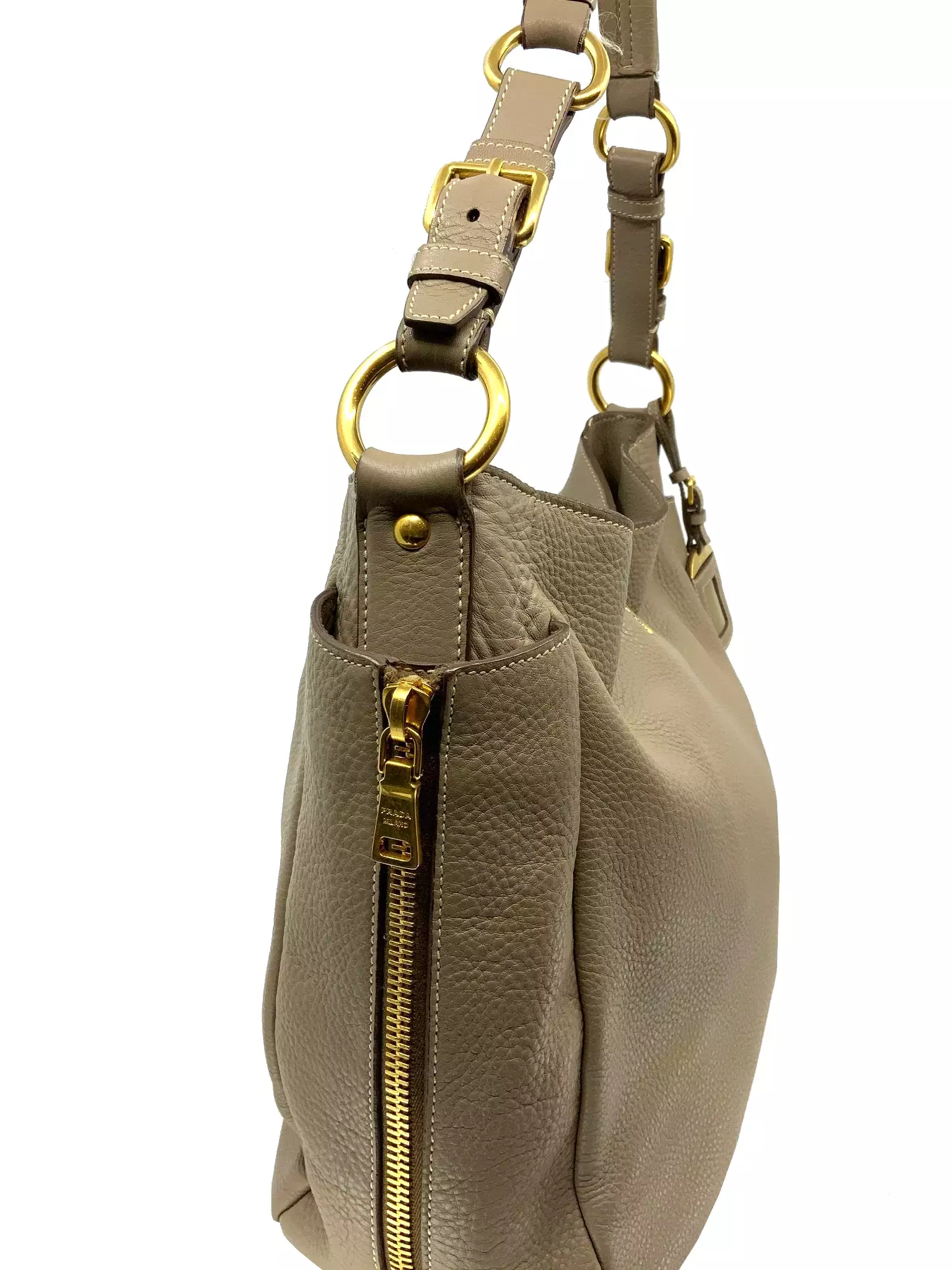 Prada Side Pocket Zip Vitello Daino Zip Hobo Bag