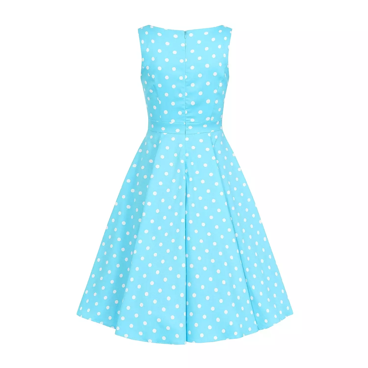 Pretty Blue Turquoise White Polka Dot Sleeveless Rockabilly 50s Swing Dress