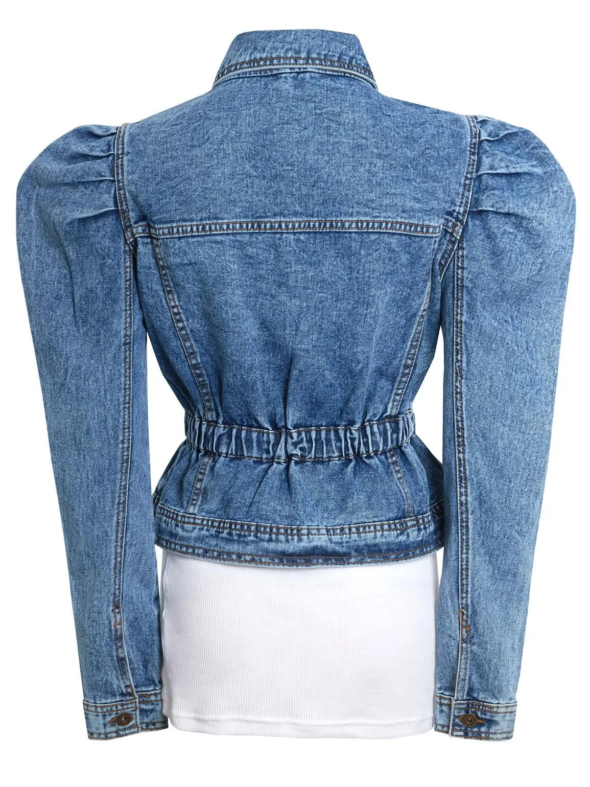 Puff Sleeve denim Jacket with Elasticated Waist, Uk sizes 8 to 16