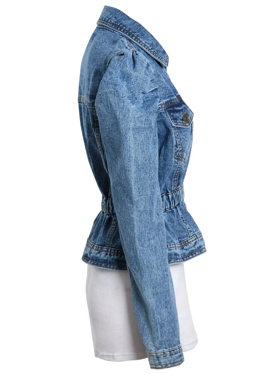 Puff Sleeve denim Jacket with Elasticated Waist, Uk sizes 8 to 16