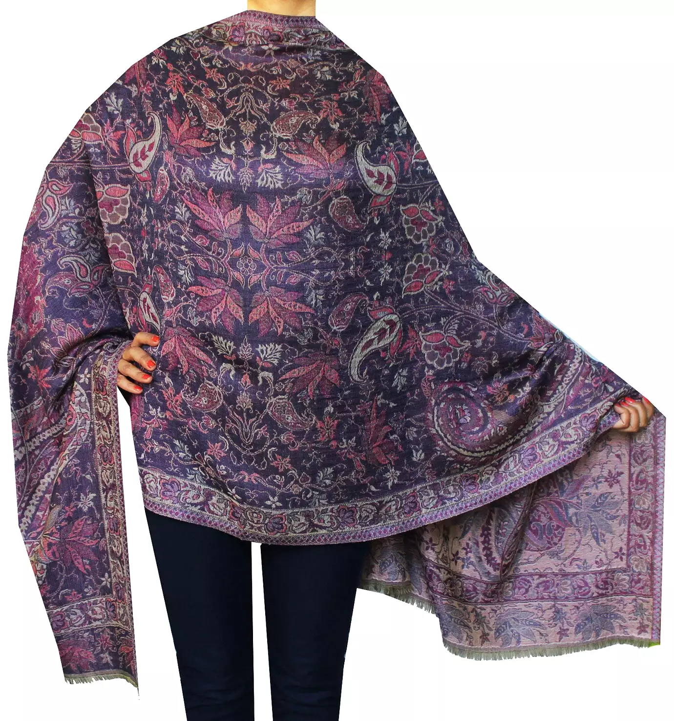 Pure Wool Paisley Shawl Scarves Womens Indian Clothing (84 x 30 inches)