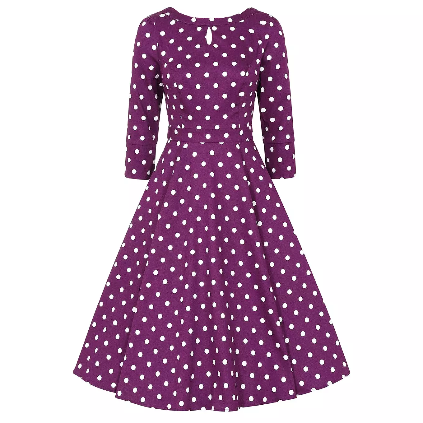 Purple And White Polka Dot 3/4 Sleeve 50s Swing Tea Dress