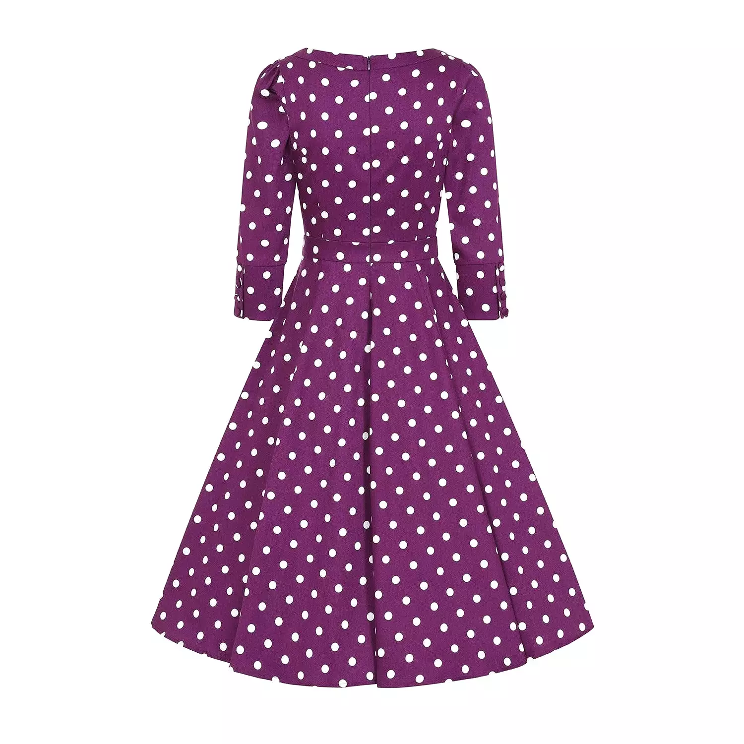 Purple And White Polka Dot 3/4 Sleeve 50s Swing Tea Dress