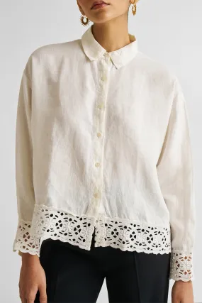 Reistor Button-down with Lace Shirt in Off-white