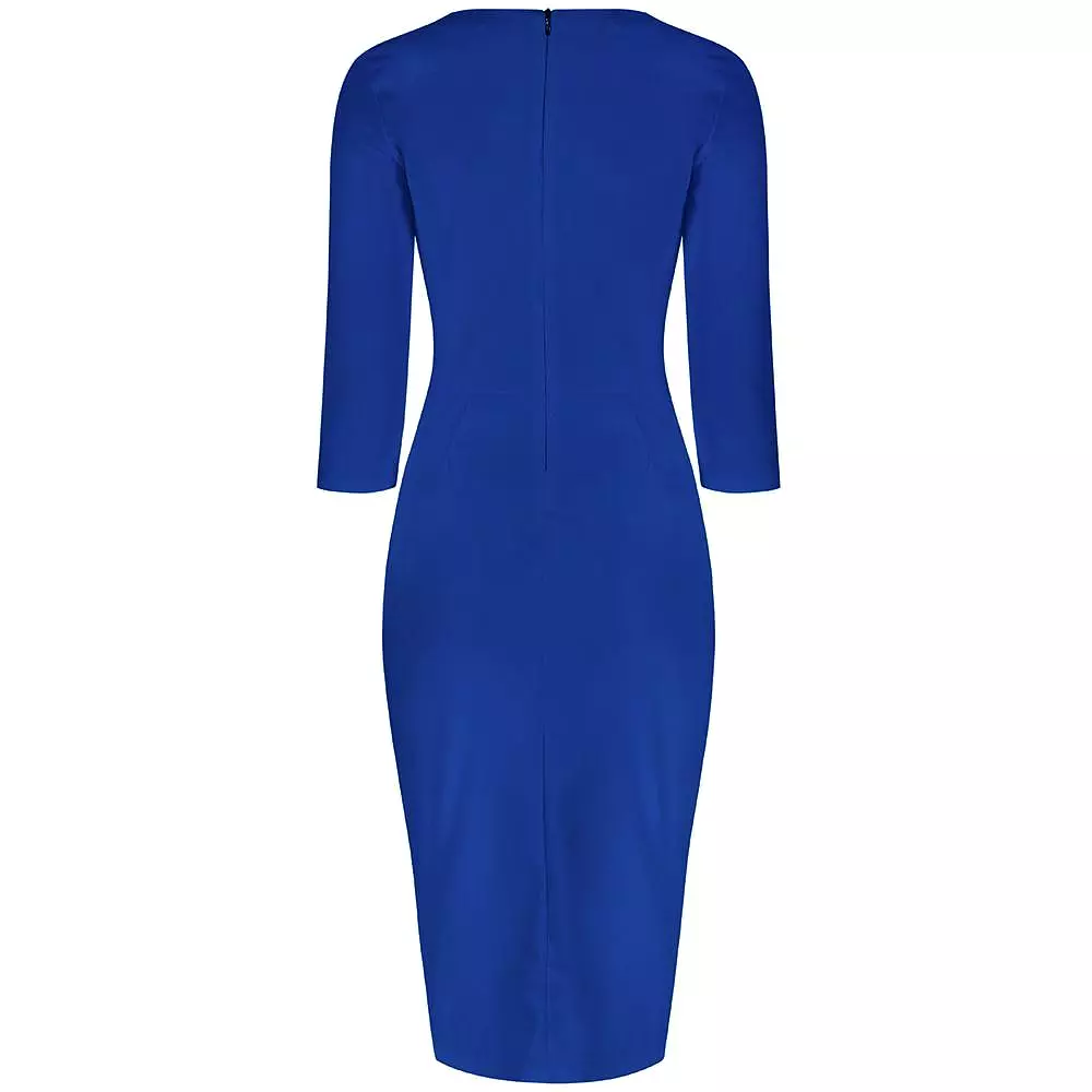 Royal Blue 3/4 Sleeve Sweetheart Neckline Bodycon Wiggle Pencil Dress