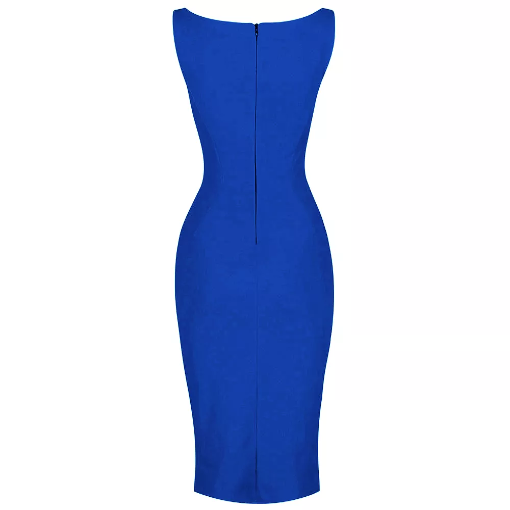 Royal Blue 40s Bodycon Sleeveless Hollywood Wiggle Dress