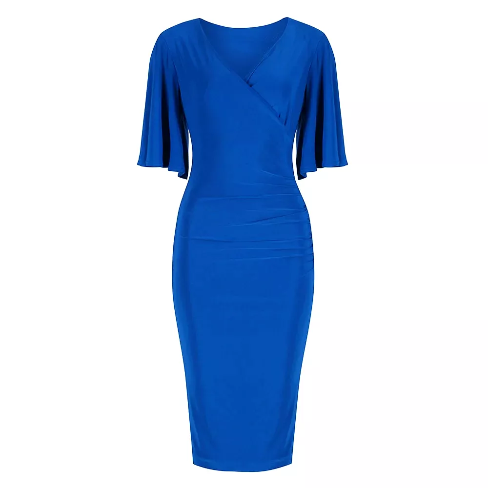 Royal Blue Butterfly Sleeve Slinky Pencil Cocktail Dress