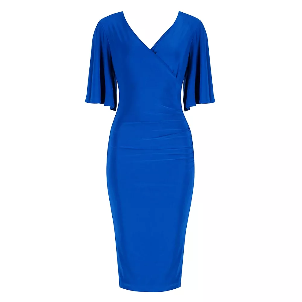 Royal Blue Butterfly Sleeve Slinky Pencil Cocktail Dress