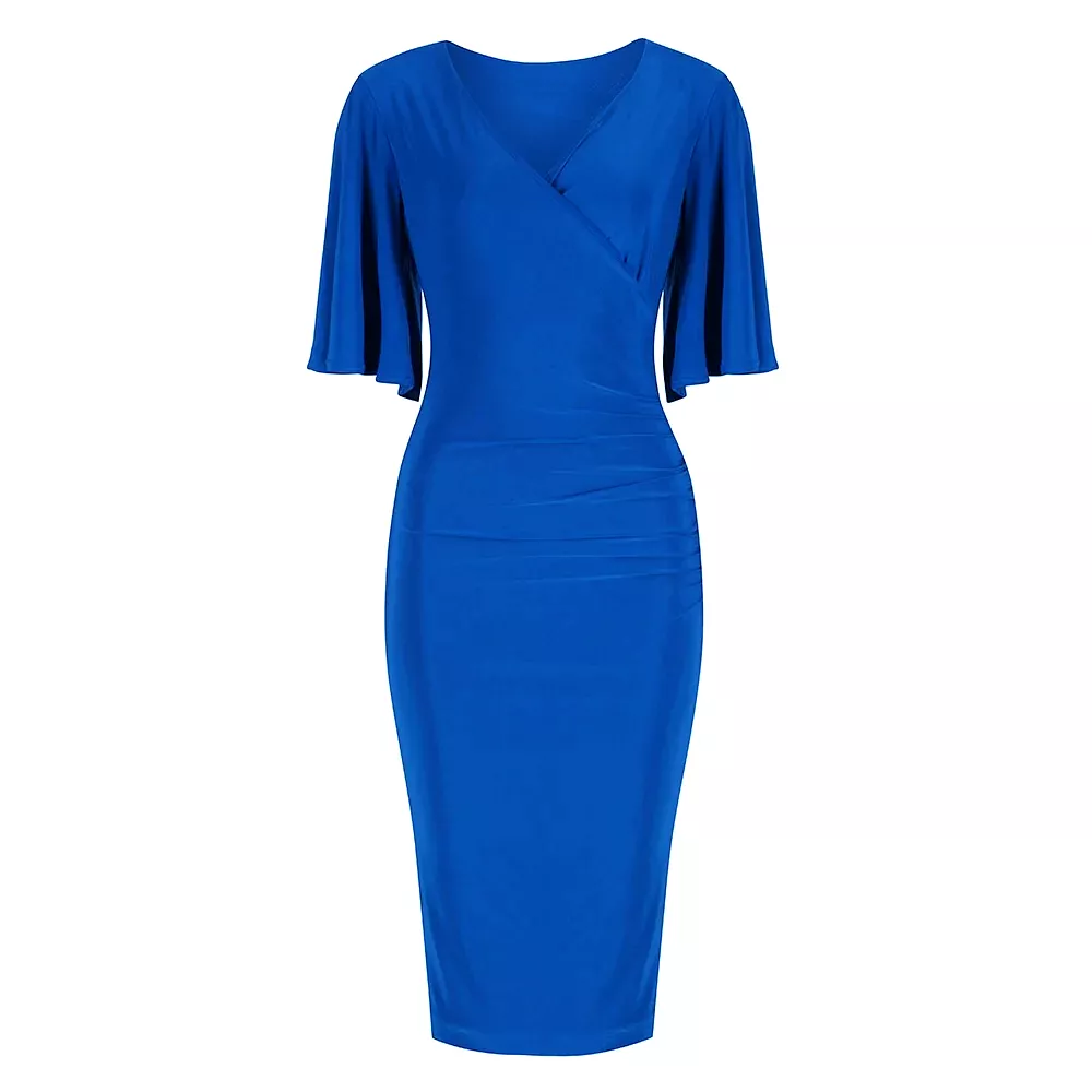 Royal Blue Butterfly Sleeve Slinky Pencil Cocktail Dress