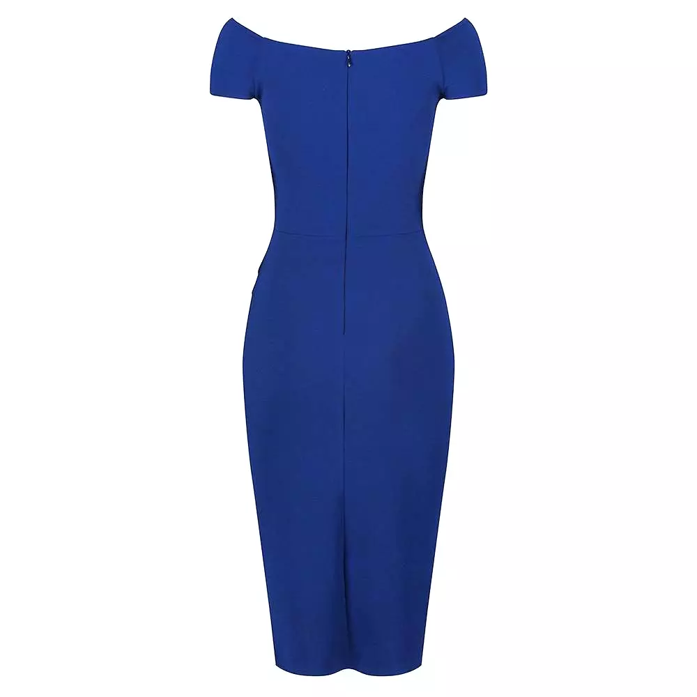 Royal Blue Cap Sleeve Crossover Top Bardot Wiggle Pencil Dress