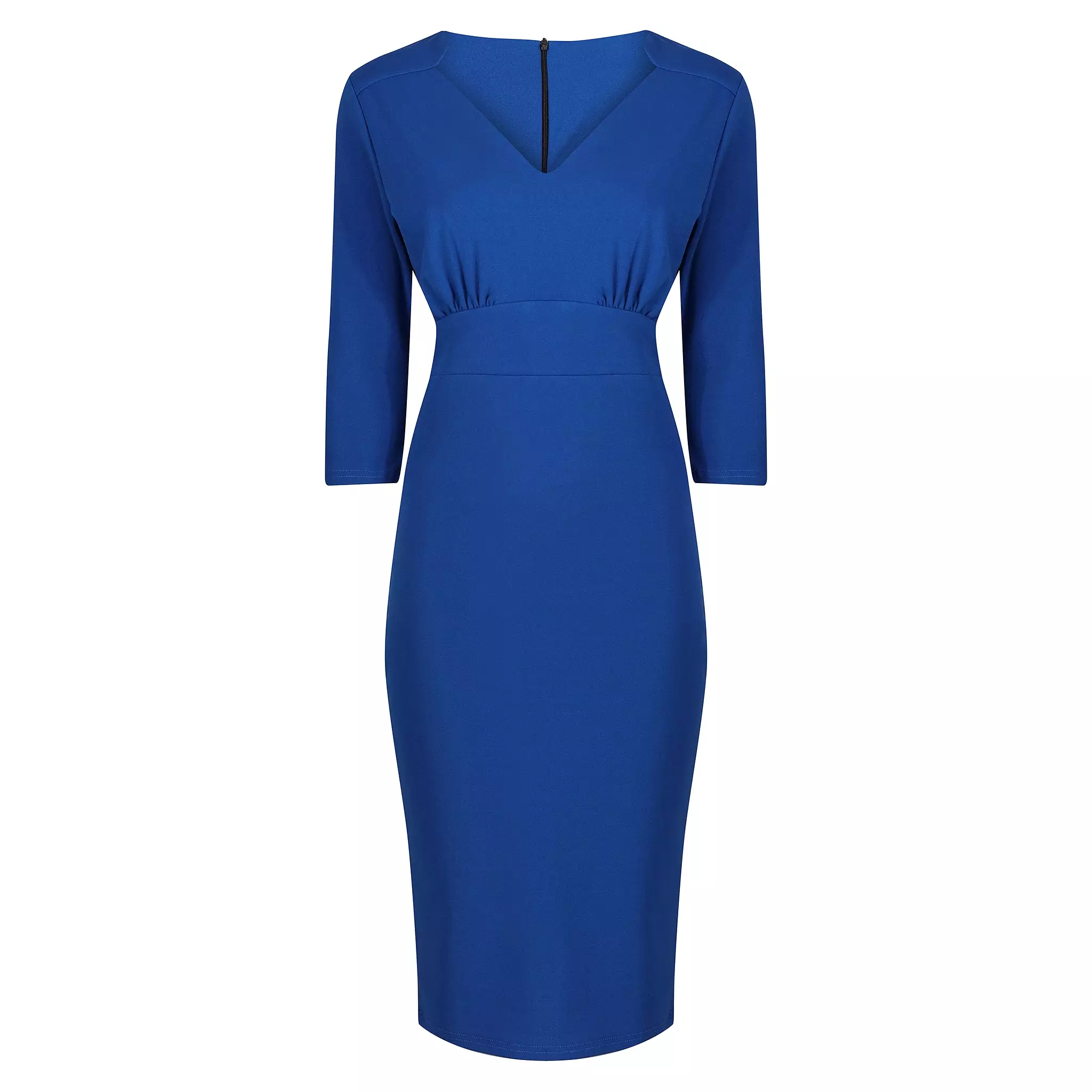 Royal Blue Vintage 3/4 Sleeve Bodycon Midi Pencil Dress