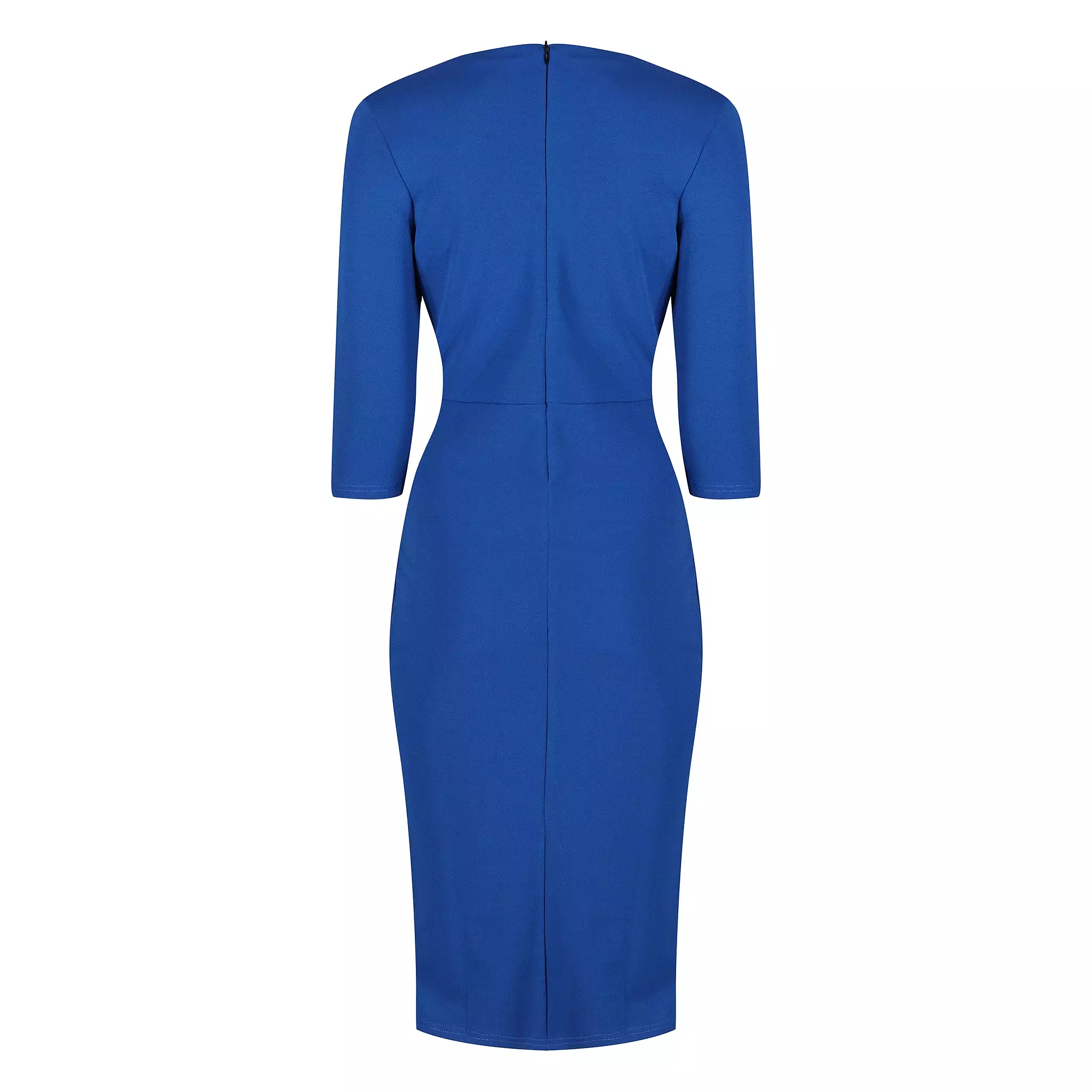 Royal Blue Vintage 3/4 Sleeve Bodycon Midi Pencil Dress