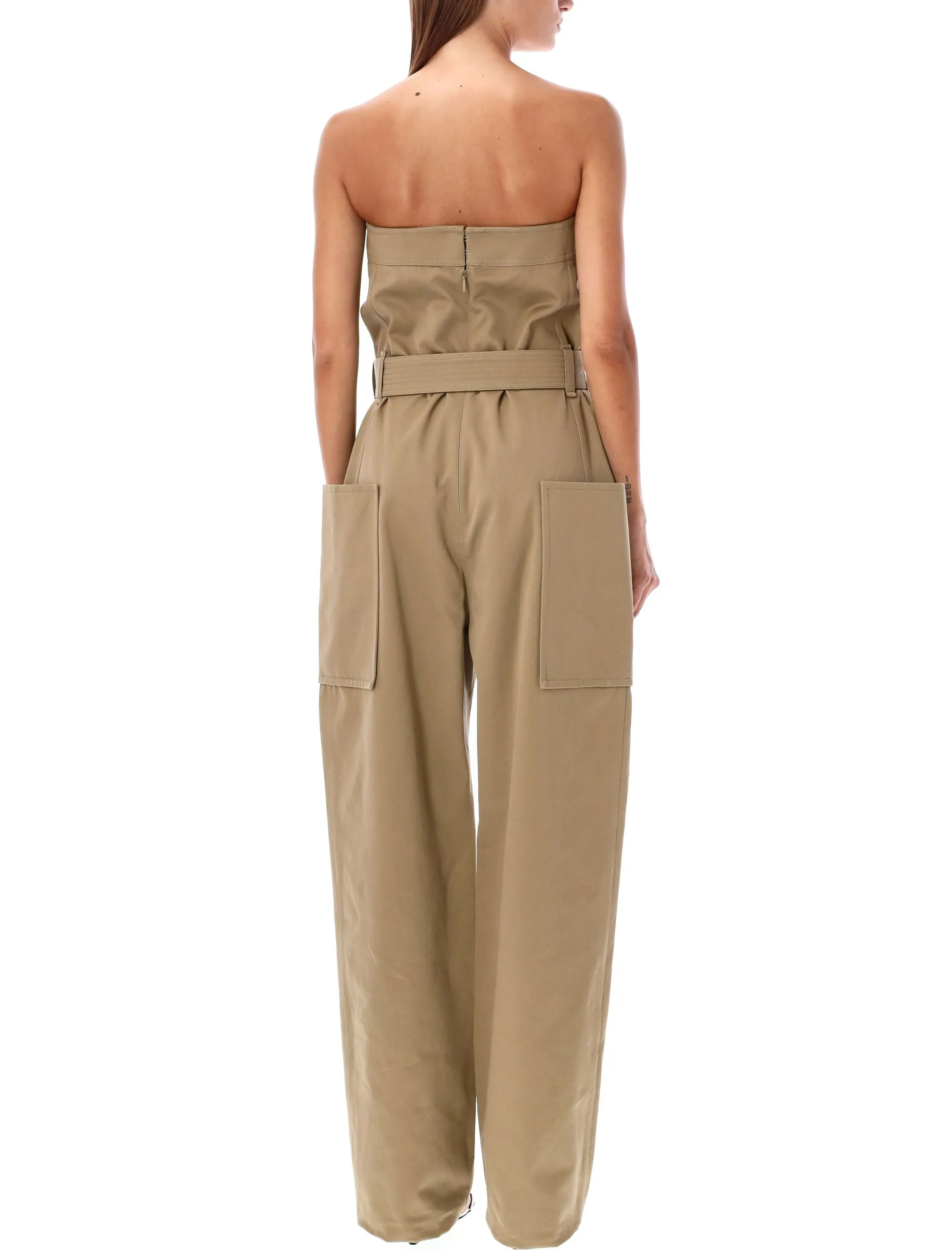 SAINT LAURENT Strapless Belted Wide-Leg Jumpsuit