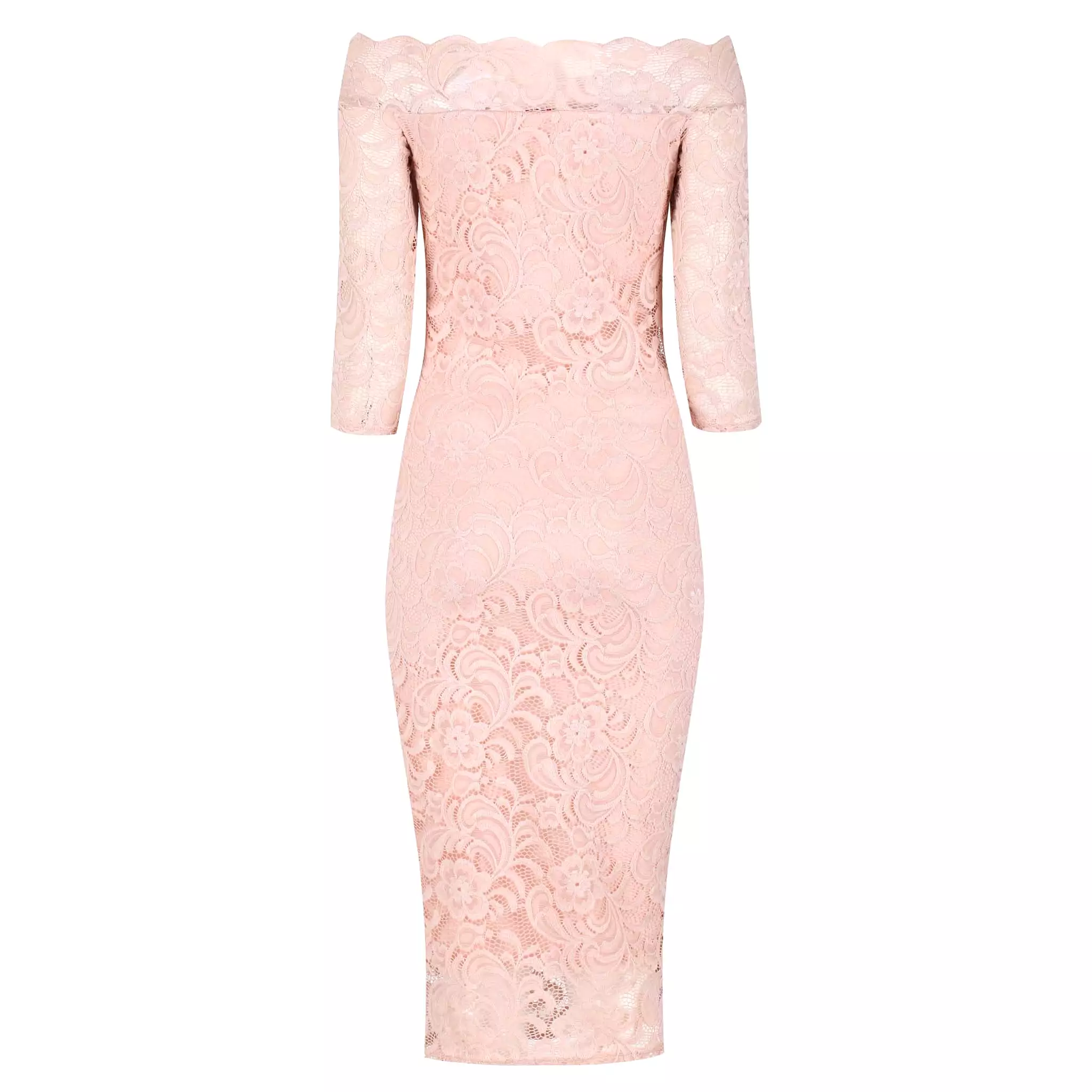 Salmon Pink Lace 3/4 Sleeve Vintage Bodycon Bridesmaid Wiggle Dress