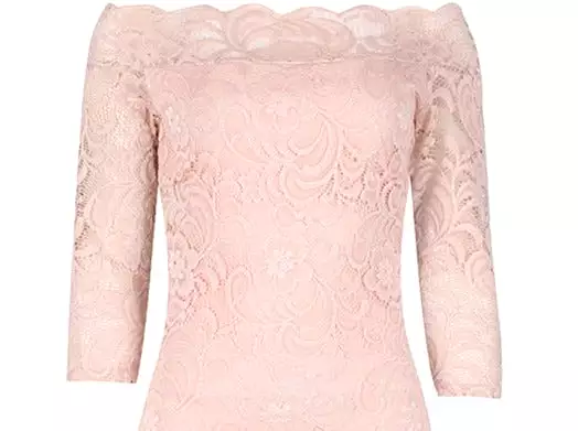 Salmon Pink Lace 3/4 Sleeve Vintage Bodycon Bridesmaid Wiggle Dress