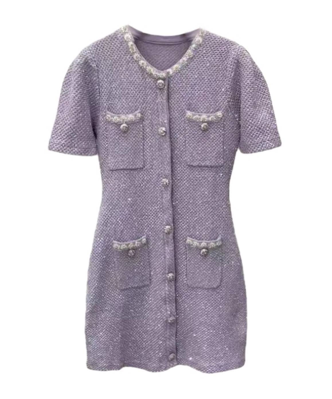 Sequin Short Knit Dress In Lavender