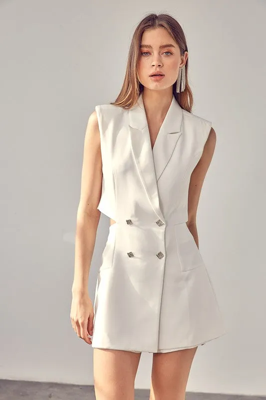 Sleeveless Blazer Button Closure Mini Romper