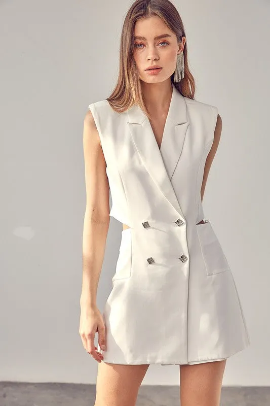 Sleeveless Blazer Button Closure Mini Romper