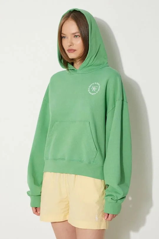 Sporty & Rich cotton sweatshirt SRHWC Cropped Hoodie women's green color hooded with a print WS070S405SV