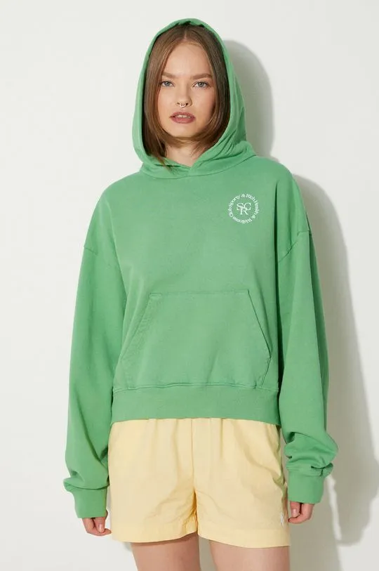 Sporty & Rich cotton sweatshirt SRHWC Cropped Hoodie women's green color hooded with a print WS070S405SV