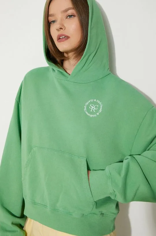 Sporty & Rich cotton sweatshirt SRHWC Cropped Hoodie women's green color hooded with a print WS070S405SV