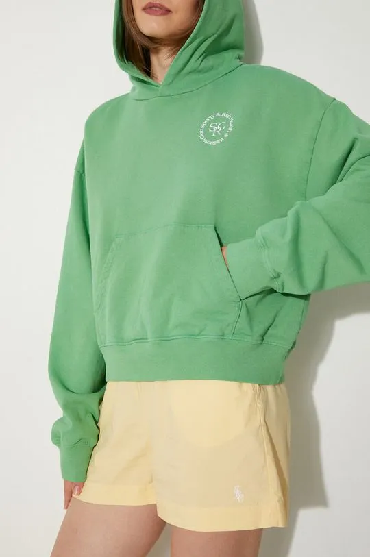 Sporty & Rich cotton sweatshirt SRHWC Cropped Hoodie women's green color hooded with a print WS070S405SV