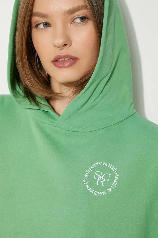 Sporty & Rich cotton sweatshirt SRHWC Cropped Hoodie women's green color hooded with a print WS070S405SV