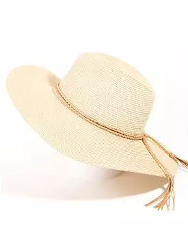 Straw Hat with Braided Tassel - Ivory