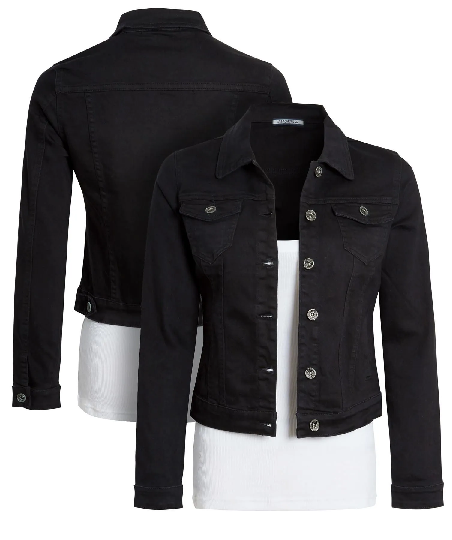 Stretch Denim Jacket, Black, UK Sizes 6 to 14