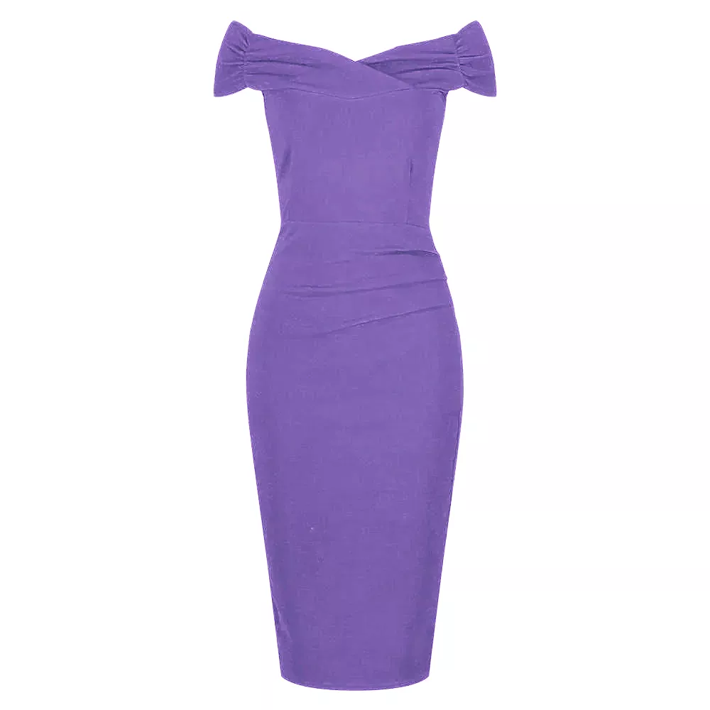 Summer Lilac Cap Sleeve Crossover Top Bardot Wiggle Dress