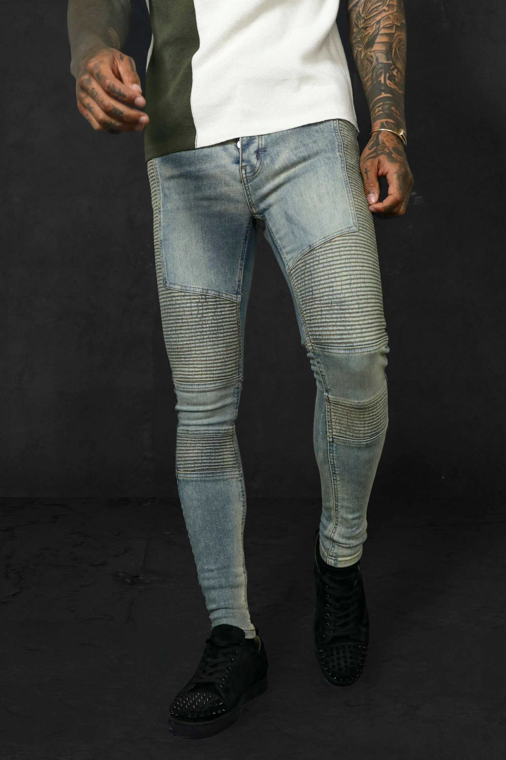 Super Skinny Biker Panelled Jean | boohooMAN UK