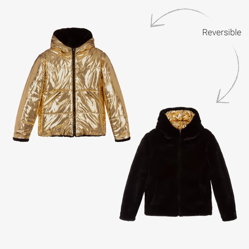 Teen Black & Gold Puffer Coat