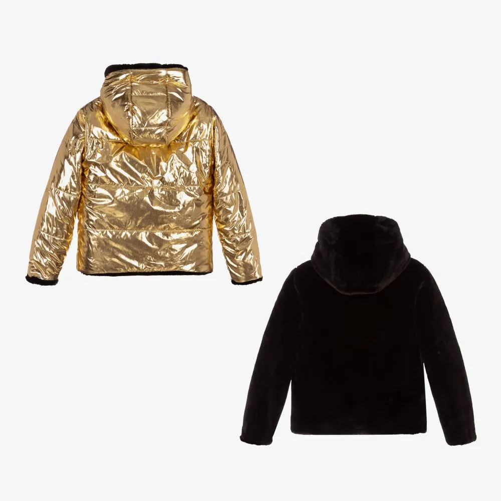 Teen Black & Gold Puffer Coat