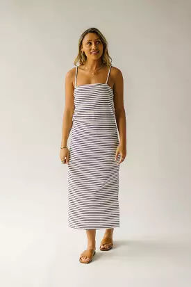 The Garber Knit Tank Midi Dress in Ivory + Navy Stripe