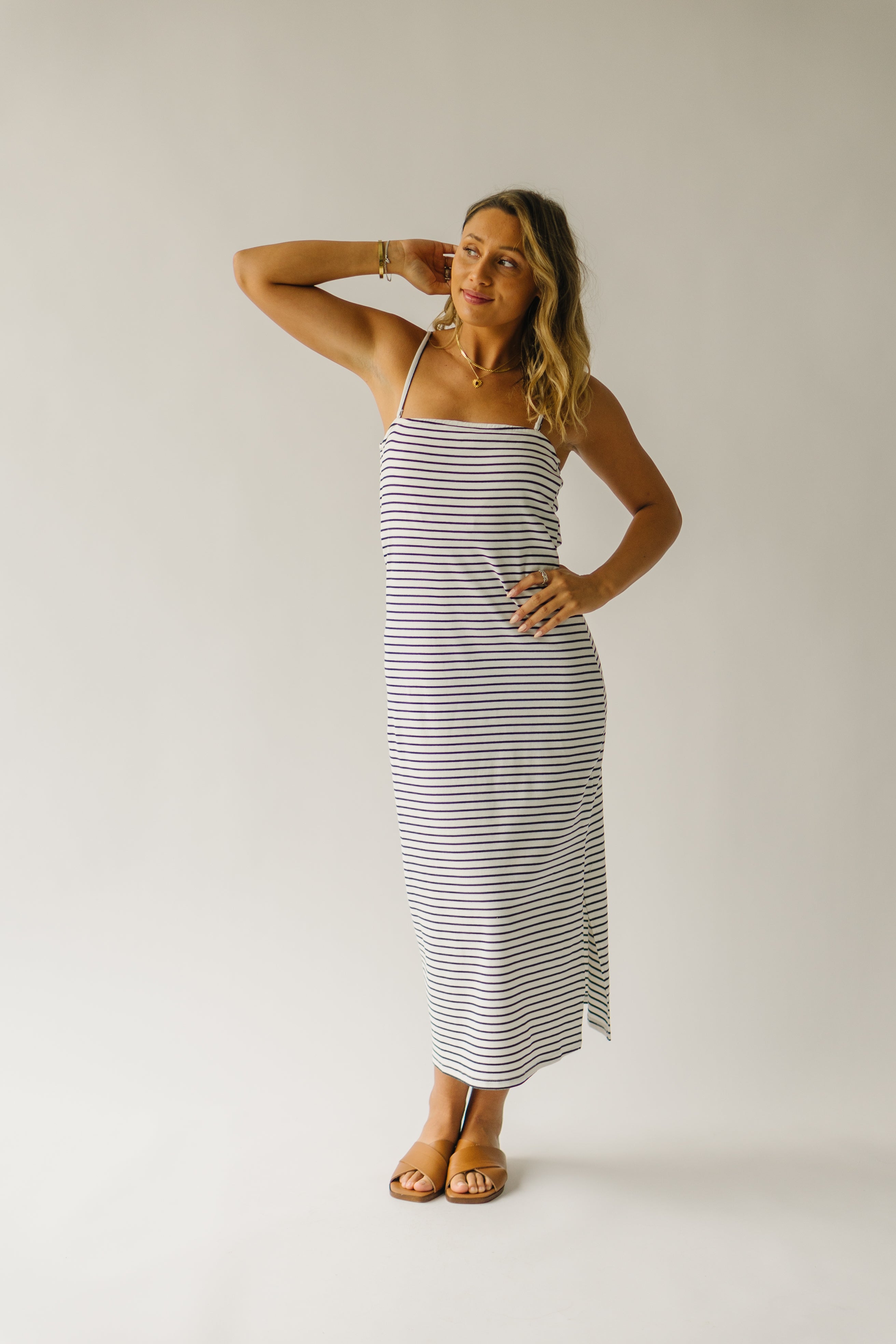 The Garber Knit Tank Midi Dress in Ivory + Navy Stripe