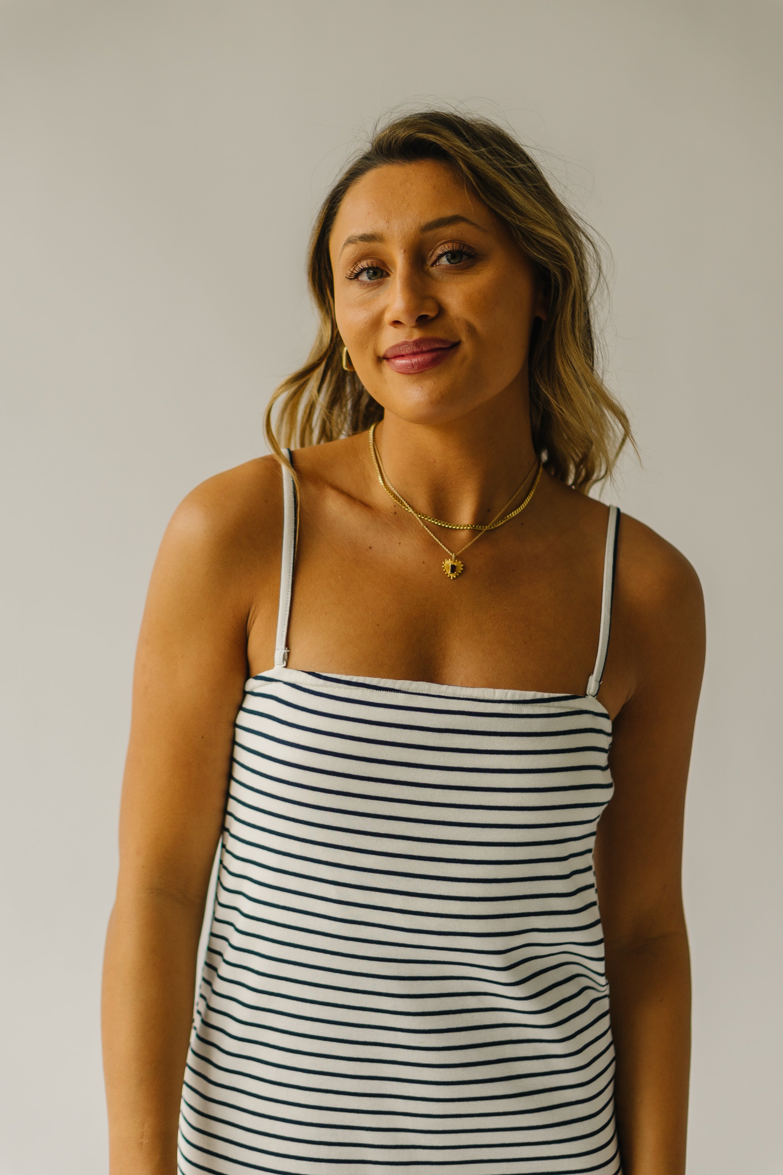 The Garber Knit Tank Midi Dress in Ivory + Navy Stripe