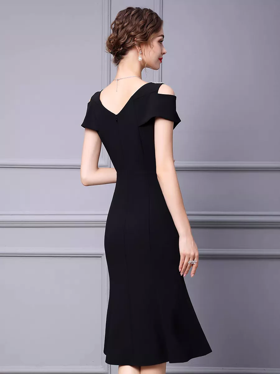 The Lexis Black Midi Off Shoulder Dress