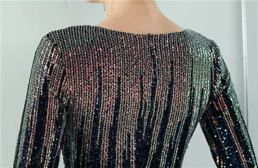 The Pandora Red/ Champagne Gold/Blue/Green/Black Long Sleeves Glitter Dress (Available in 5 colours)