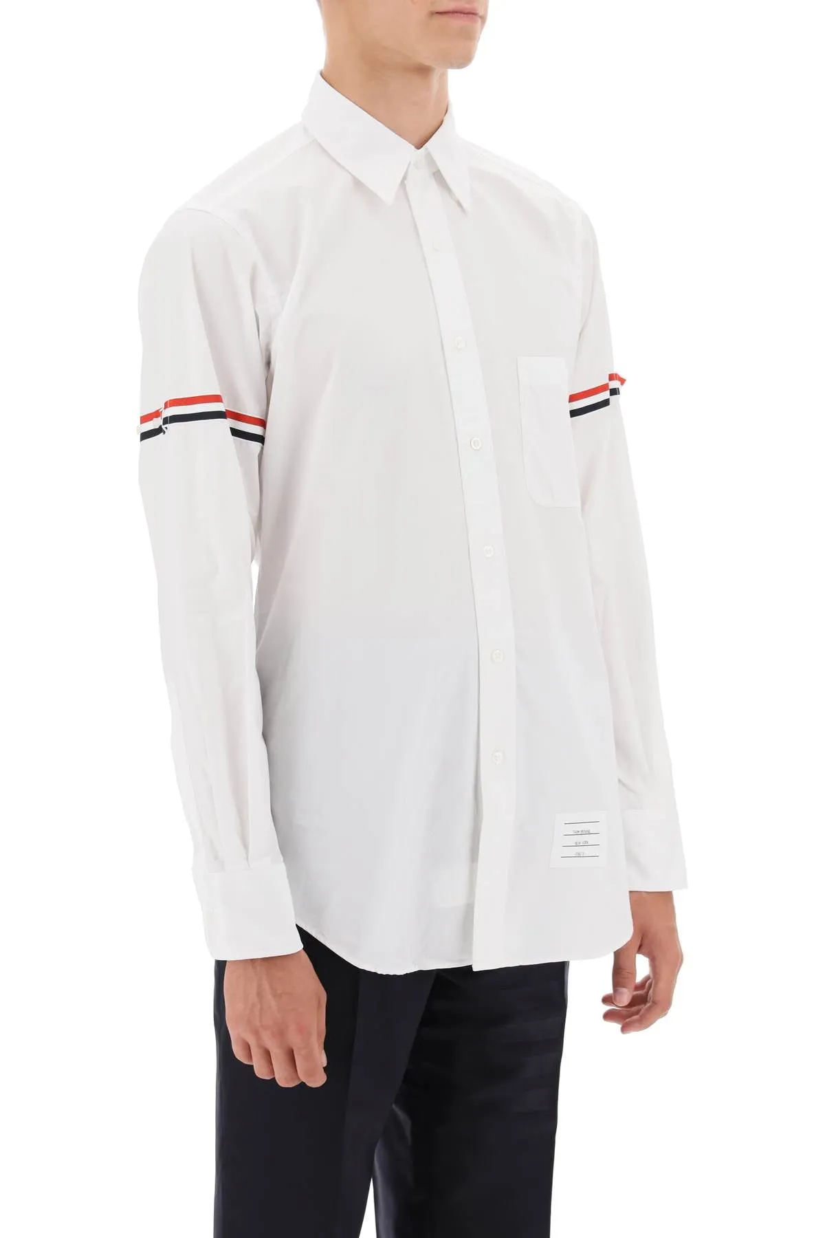 Thom Browne poplin button-down shirt with rwb armbands