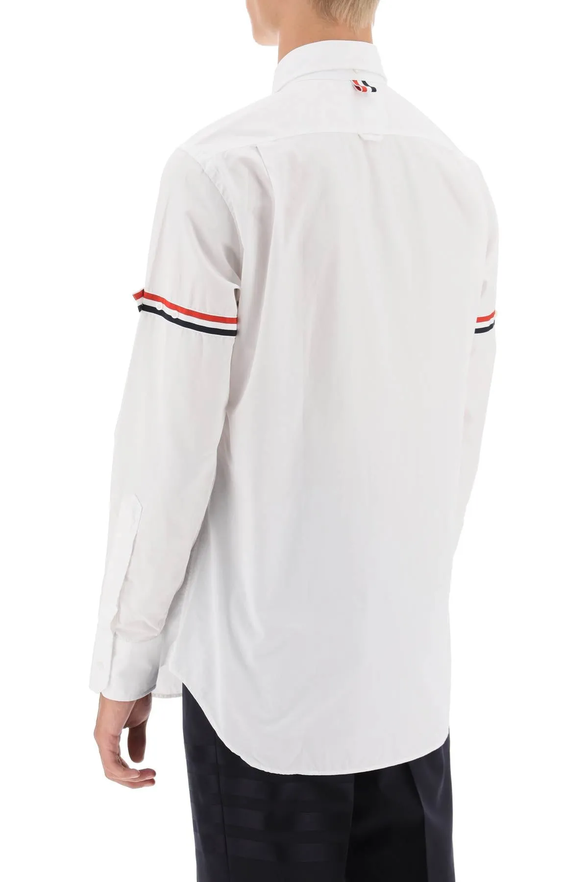 Thom Browne poplin button-down shirt with rwb armbands