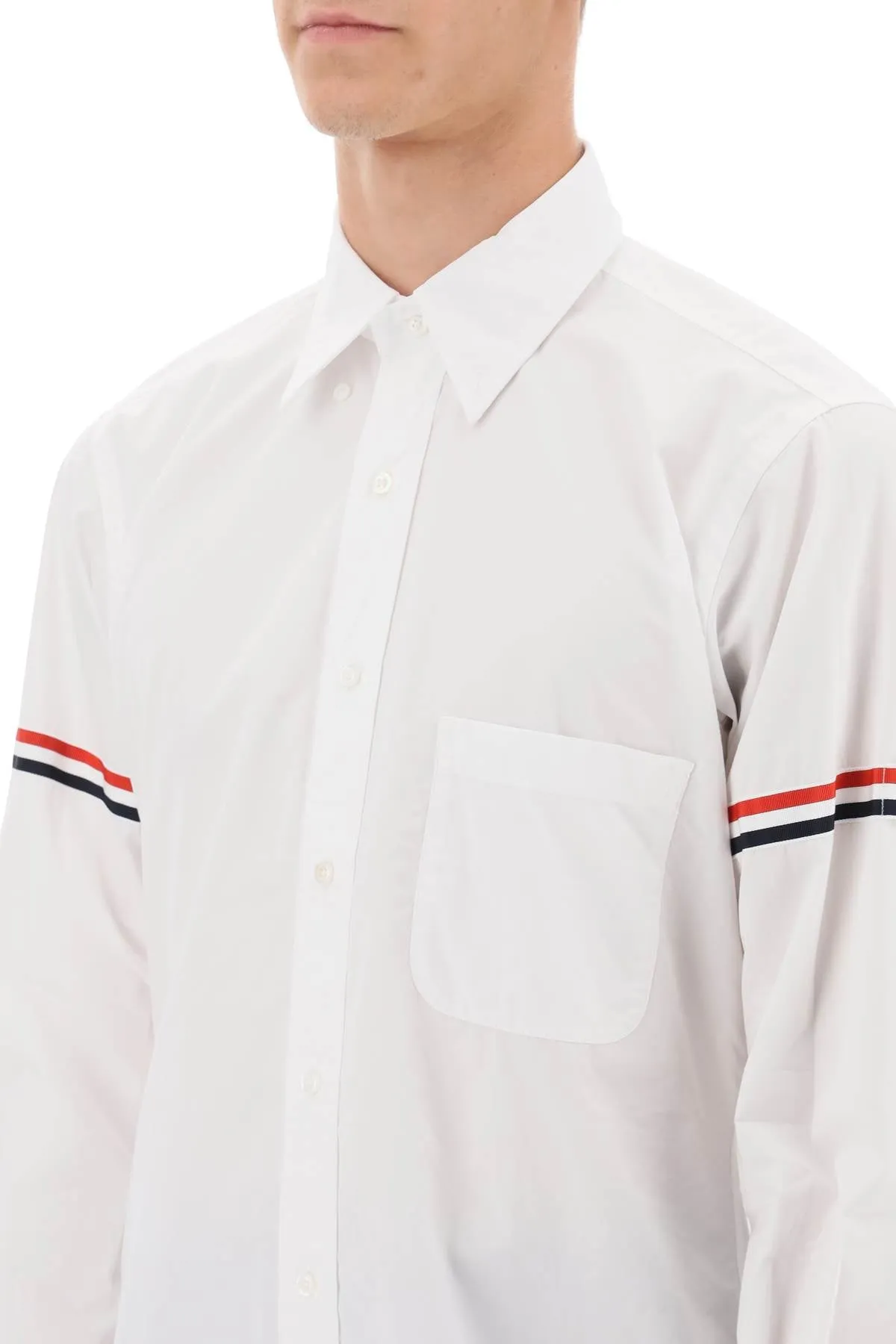 Thom Browne poplin button-down shirt with rwb armbands