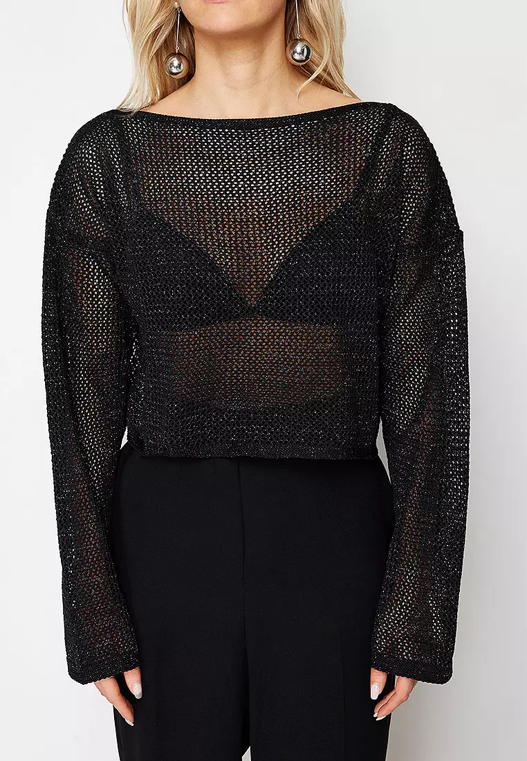 Trendyol Boat Neck Crop Sweater