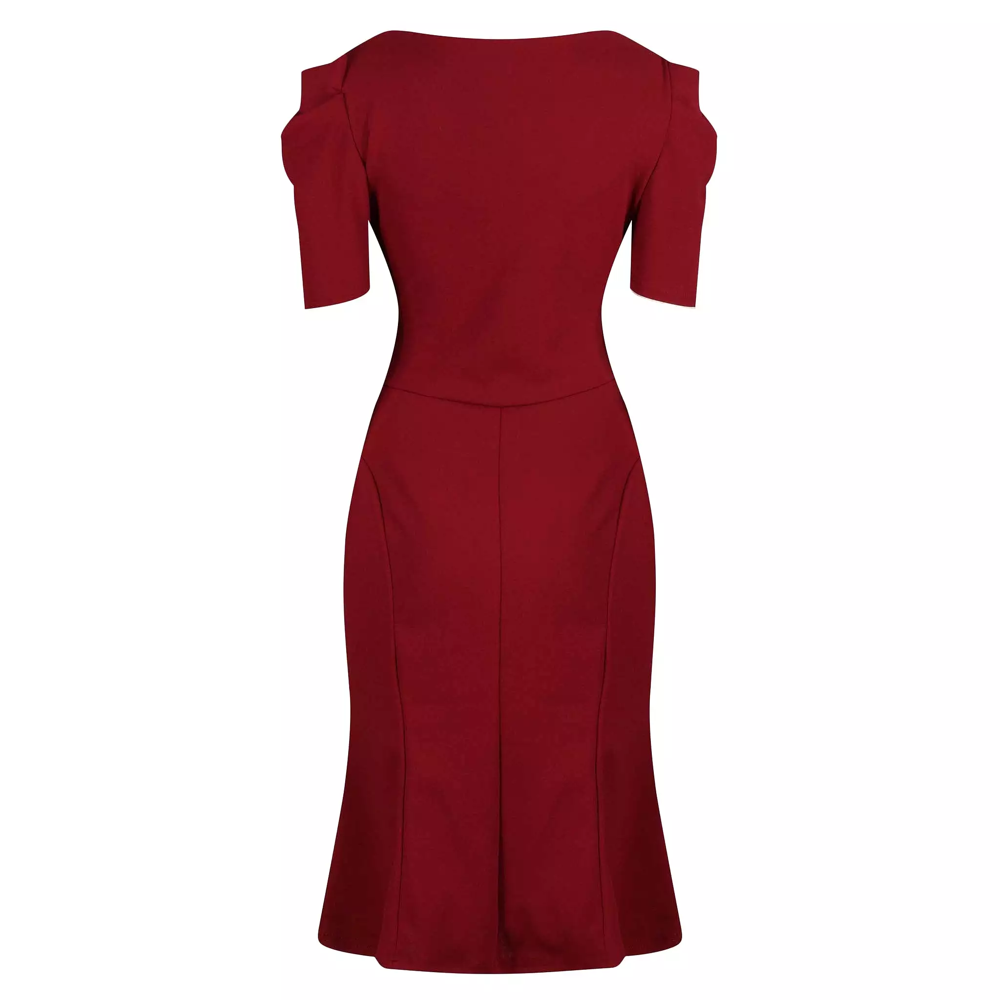 Vintage 1940s Wine Red Gathered Puff Sleeve Pencil Dress