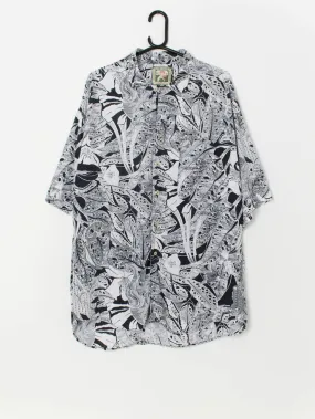 Vintage botanical shirt in black and white – Large