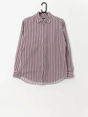 Vintage corduroy striped shirt in white, red and purple – Medium