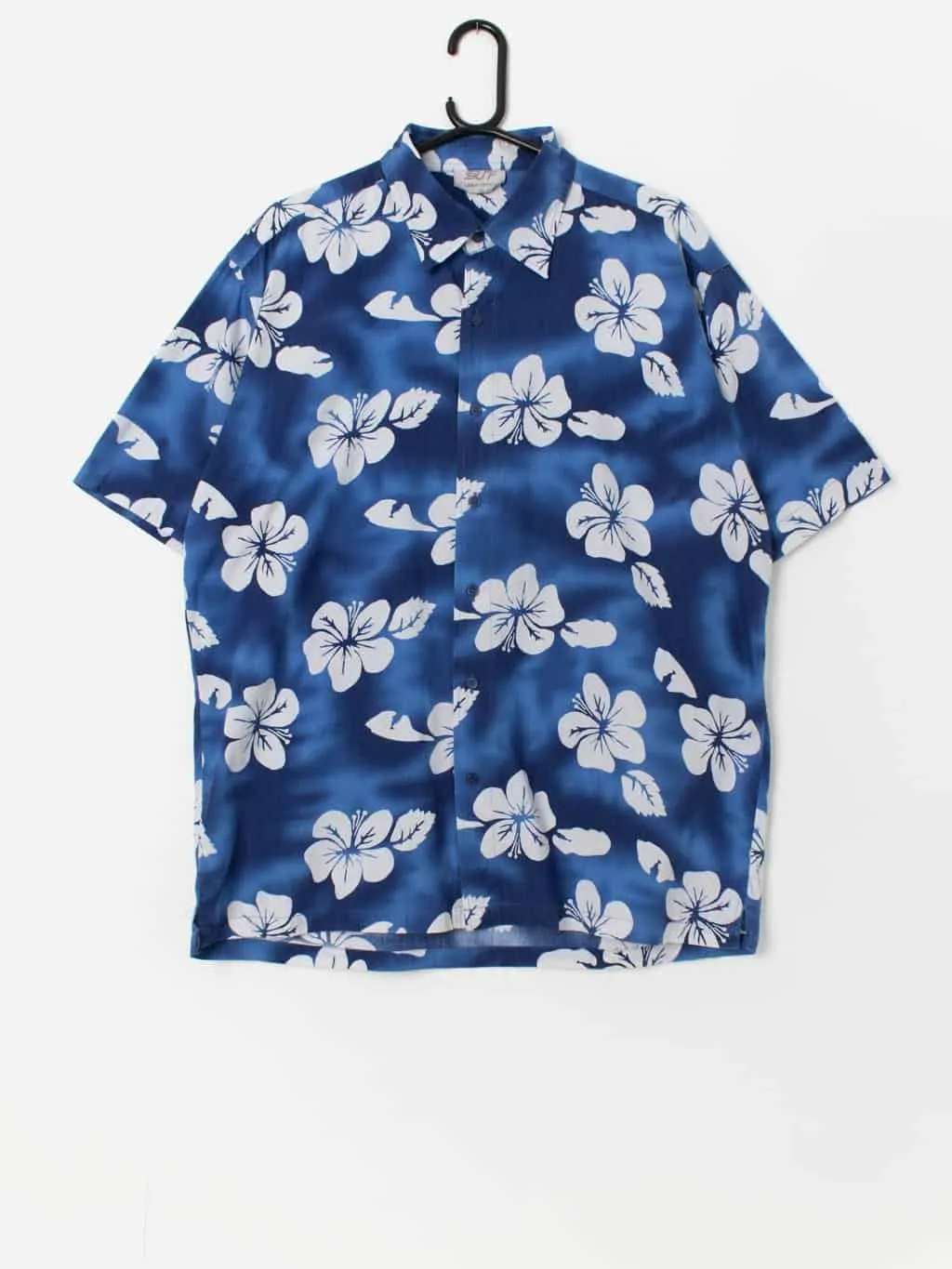 Vintage Hawaiian shirt in blue with white floral print – Large